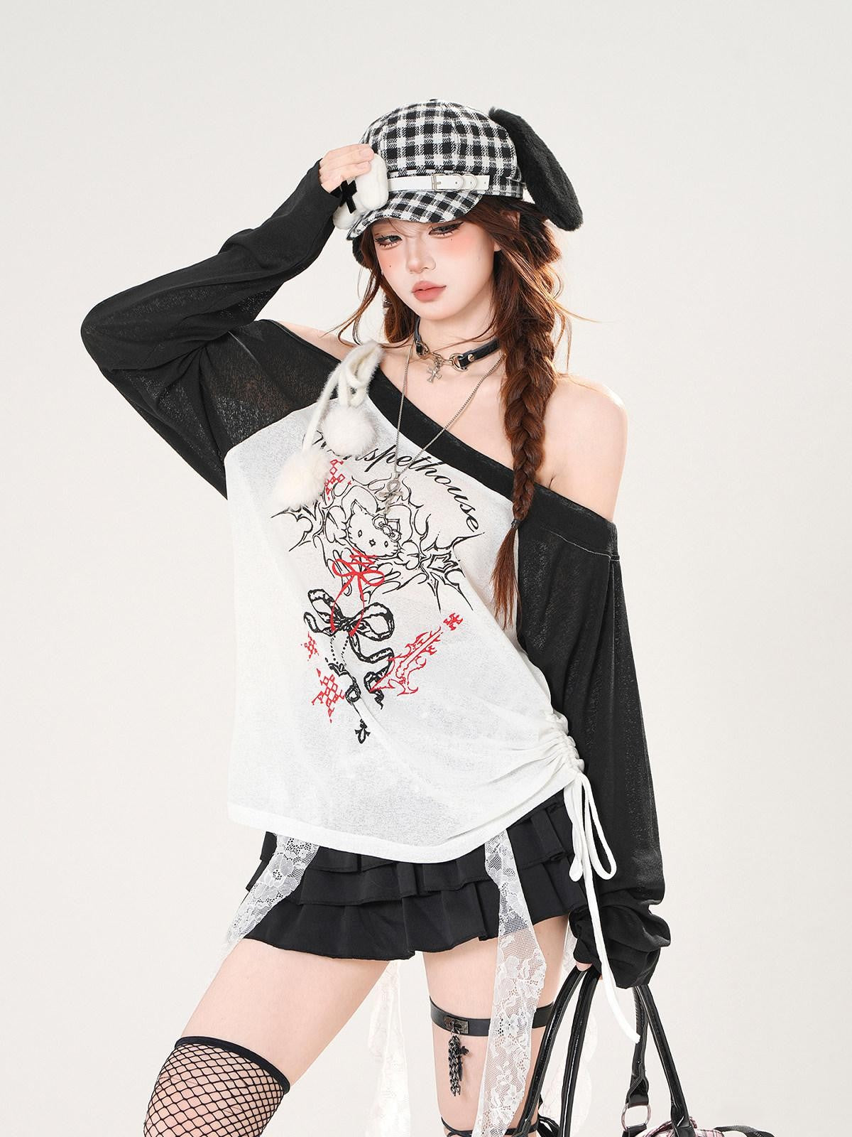 kelly kitty Asymmetric Shoulder Uv Coverup Loose Slim Women&