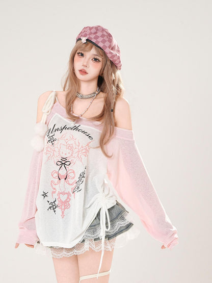 kelly kitty Asymmetric Shoulder Uv Coverup Loose Slim Women&