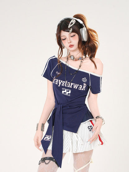 kelly kitty Asymmetric Shoulder Waist Cinch Slim Sleeve Women&