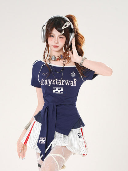 kelly kitty Asymmetric Shoulder Waist Cinch Slim Sleeve Women&