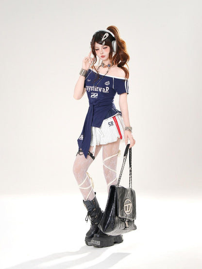 kelly kitty Asymmetric Shoulder Waist Cinch Slim Sleeve Women&
