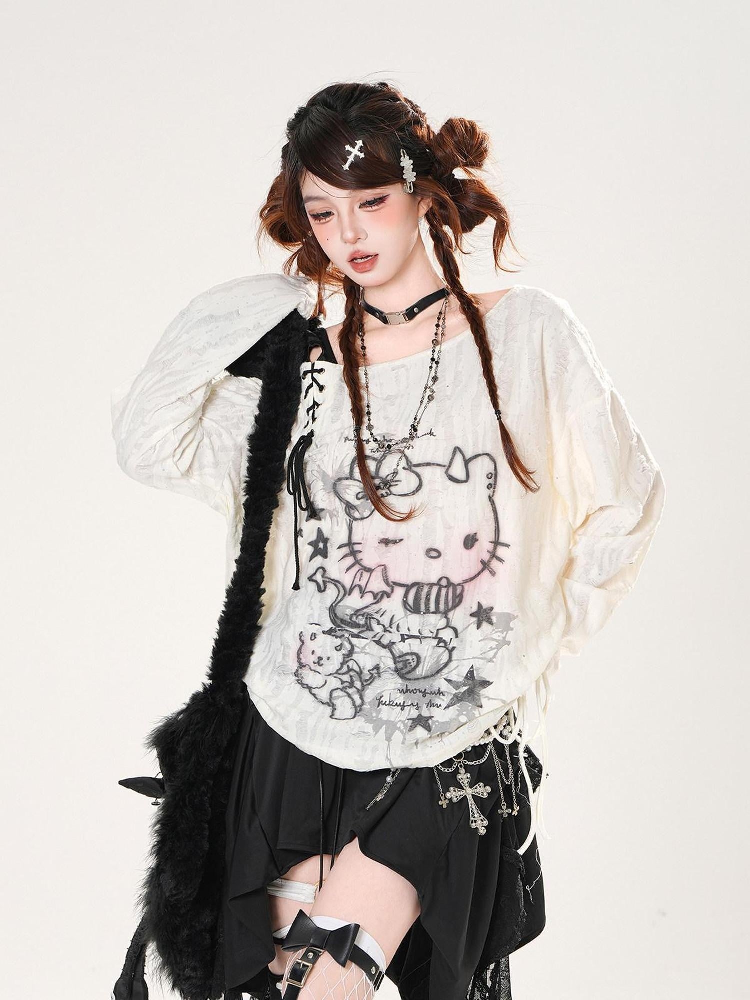 kelly kitty Asymmetrical Shoulder Drawstring Sunproof Coverup Women&