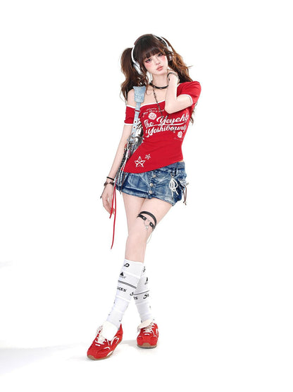 kelly kitty Asymmetrical Slanted Short Sleeve Slim Fit Women&