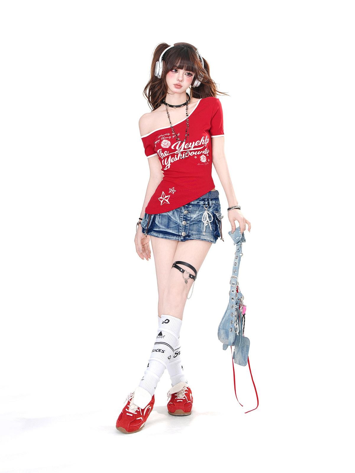 kelly kitty Asymmetrical Slanted Short Sleeve Slim Fit Women&