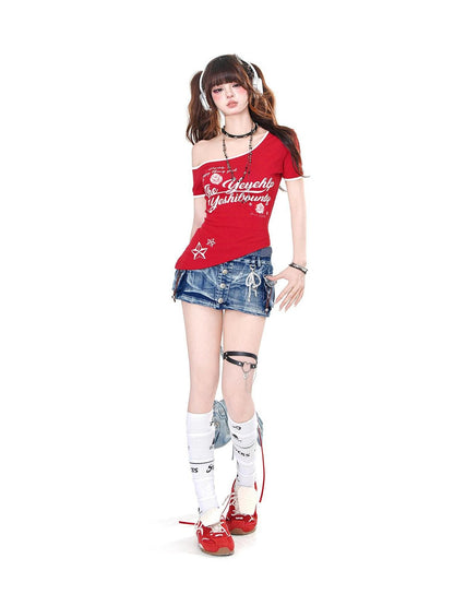 kelly kitty Asymmetrical Slanted Short Sleeve Slim Fit Women&