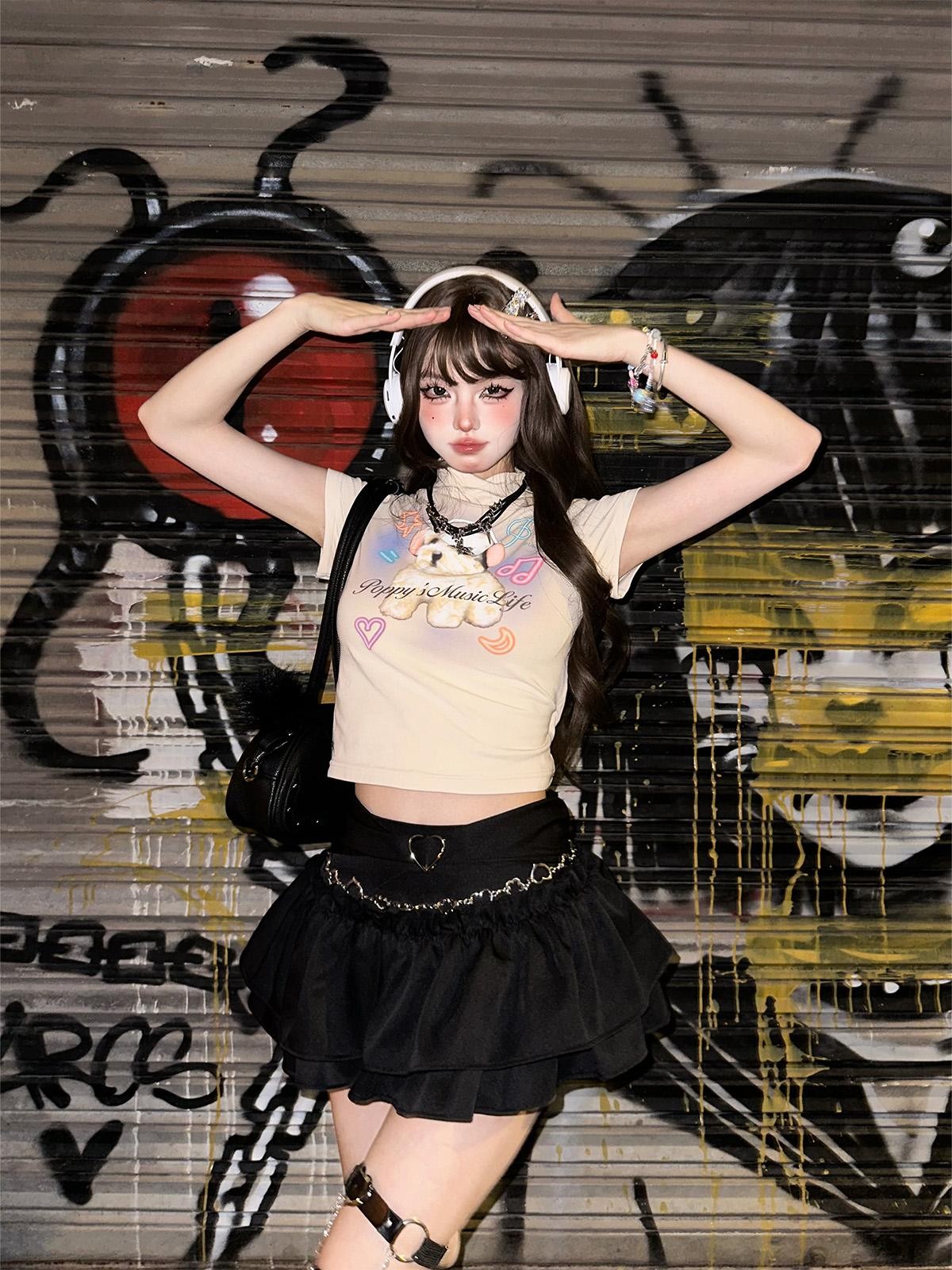 kelly kitty Black A Line Puffed Tiered Slim Women&