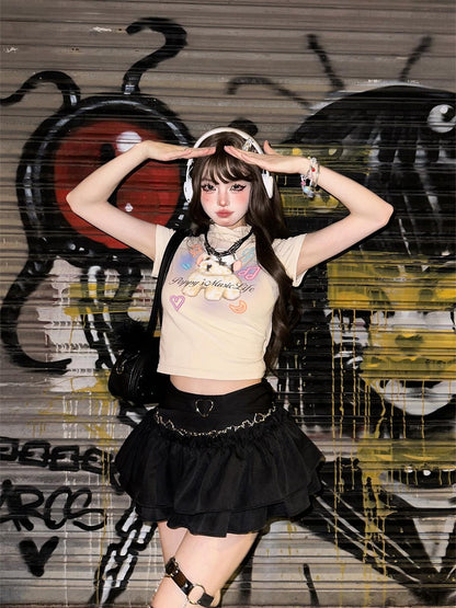 kelly kitty Black A Line Puffed Tiered Slim Women&