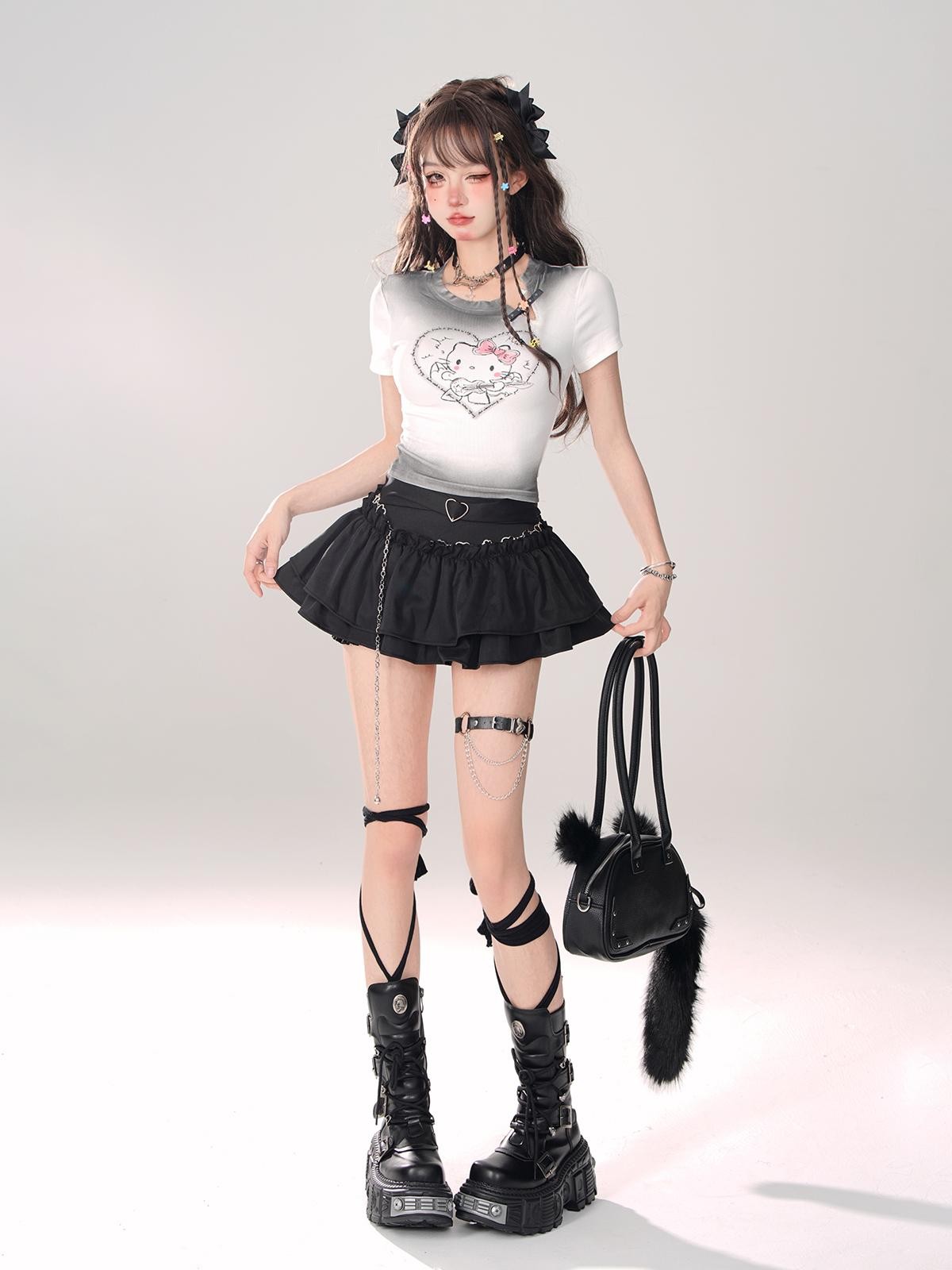 kelly kitty Black A Line Puffed Tiered Slim Women&