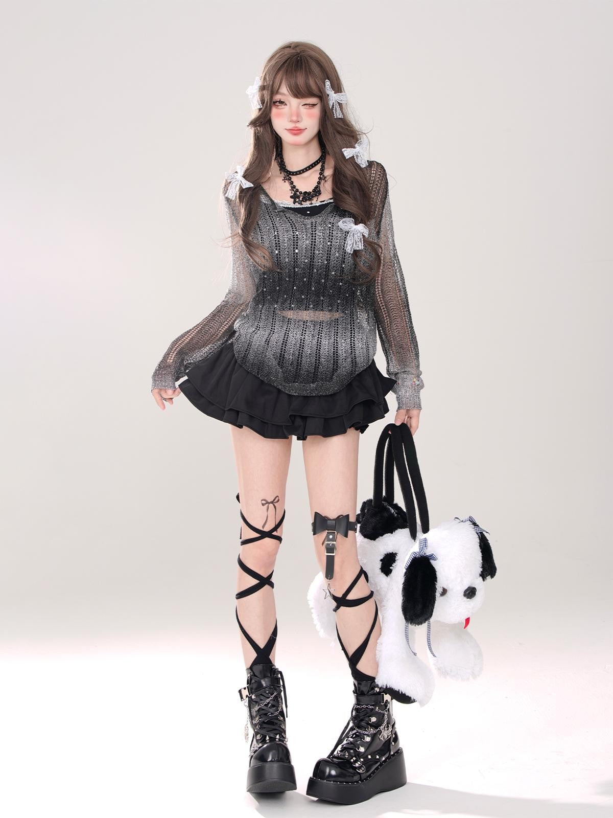 kelly kitty Black A Line Puffed Tiered Slim Women&