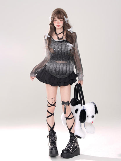 kelly kitty Black A Line Puffed Tiered Slim Women&