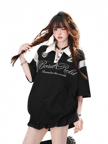 kelly kitty Black Preppy Sport Short Sleeve Slimming Women&