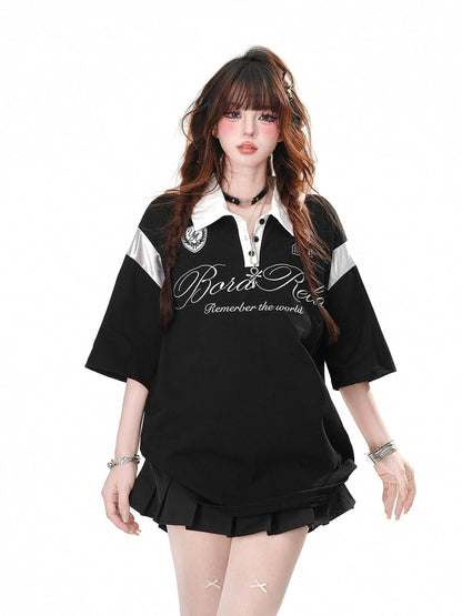 kelly kitty Black Preppy Sport Short Sleeve Slimming Women&