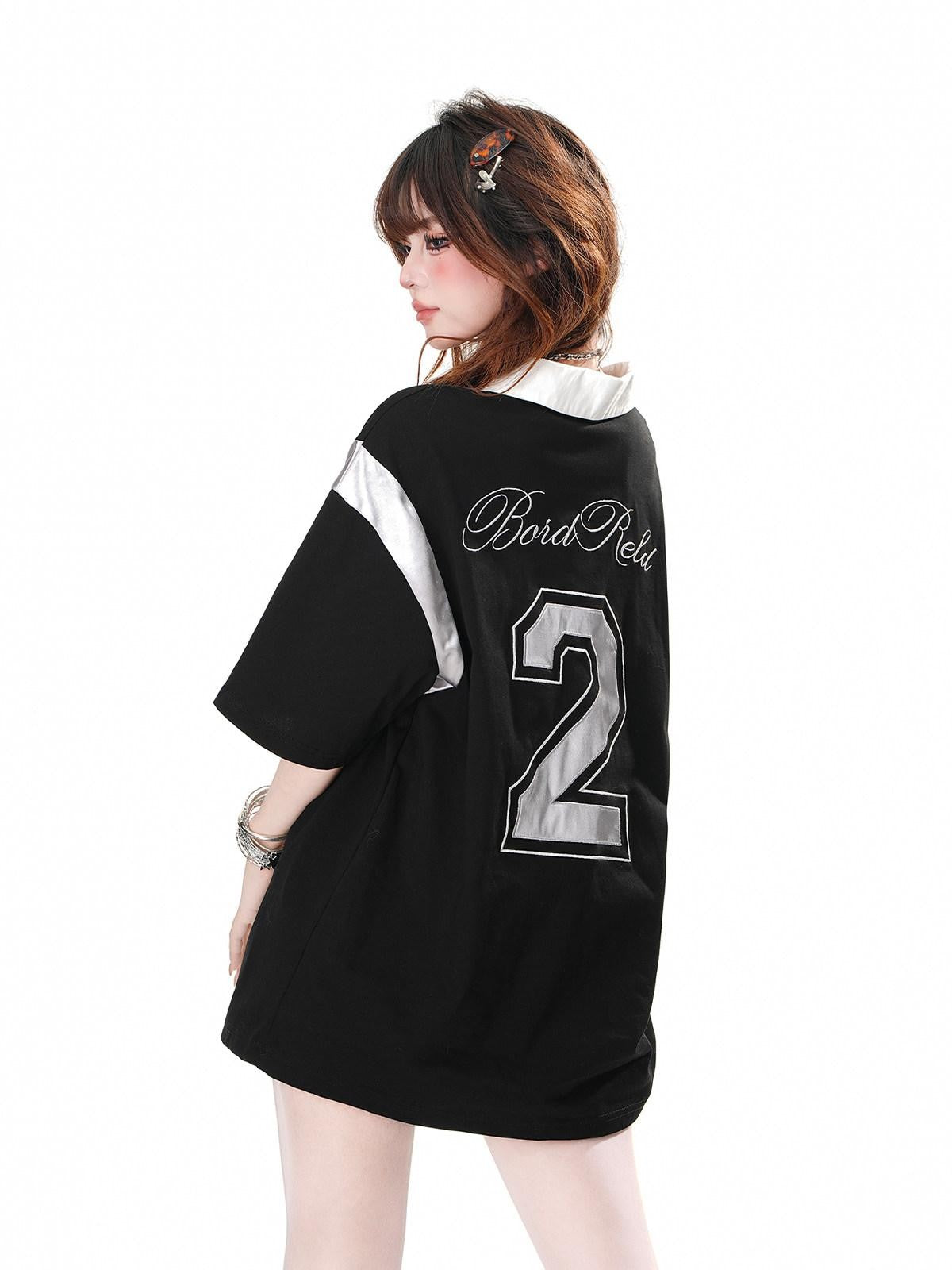 kelly kitty Black Preppy Sport Short Sleeve Slimming Women&