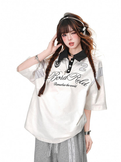 kelly kitty Black Preppy Sport Short Sleeve Slimming Women&