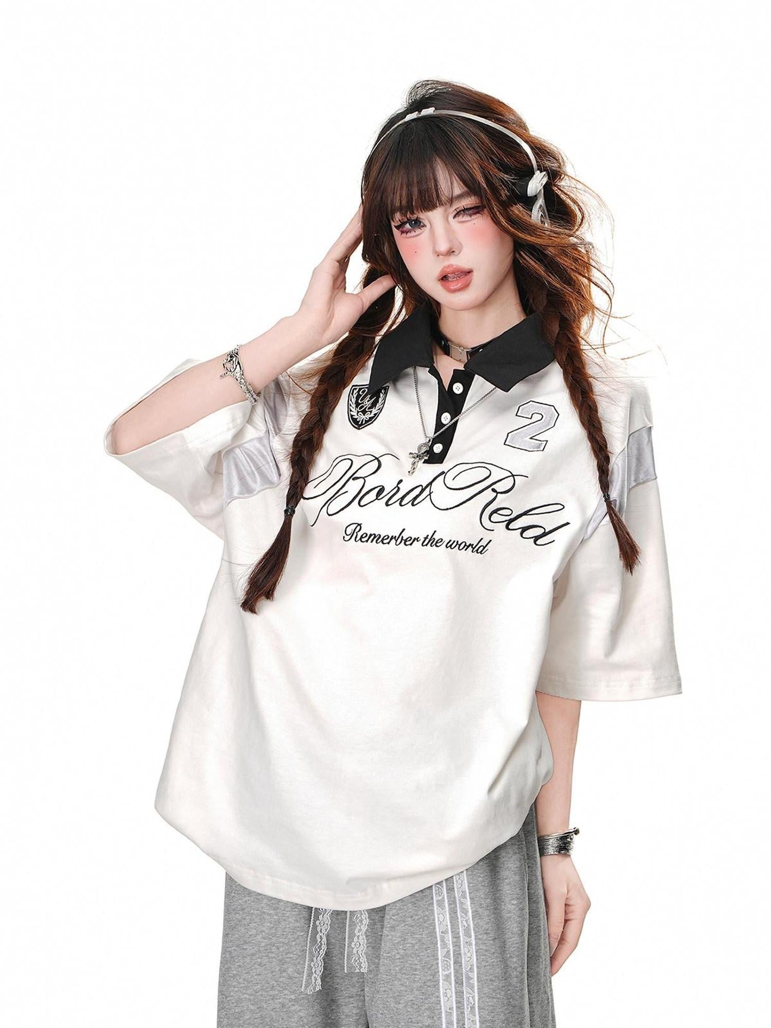 kelly kitty Black Preppy Sport Short Sleeve Slimming Women&