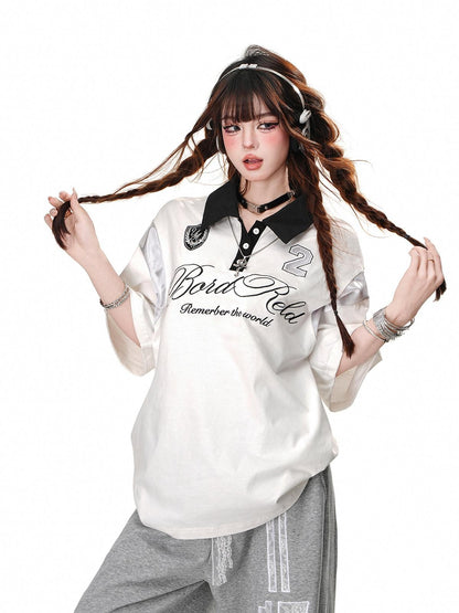kelly kitty Black Preppy Sport Short Sleeve Slimming Women&
