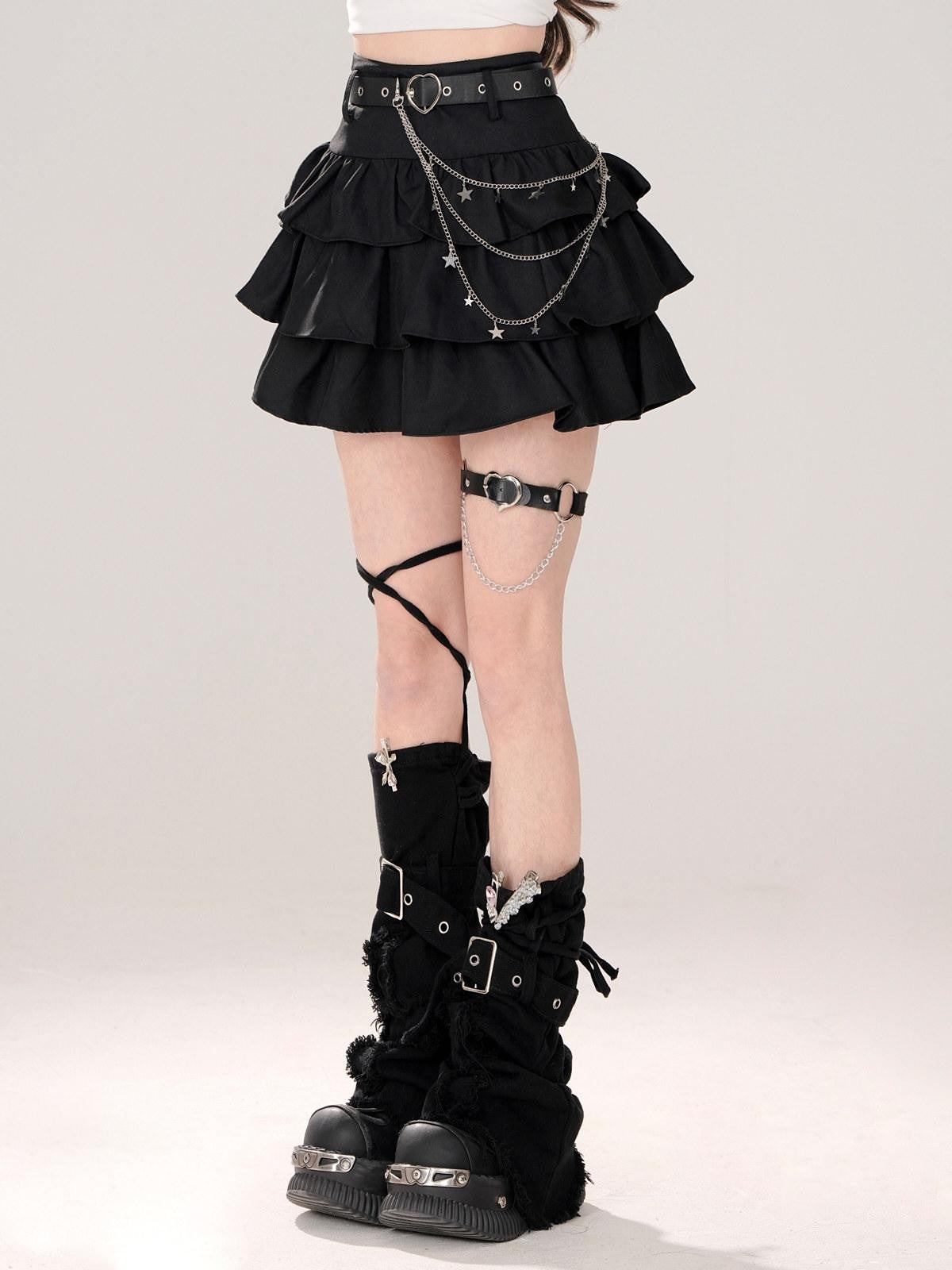kelly kitty Black Puffy Cake A Line High Waist Mini Women&
