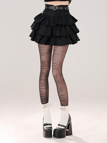 kelly kitty Black Puffy Cake A Line High Waist Mini Women&