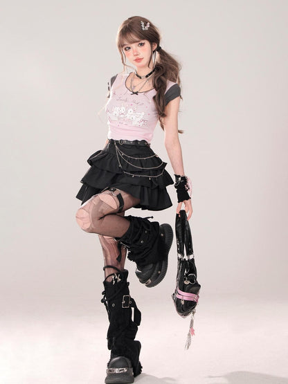 kelly kitty Black Puffy Cake A Line High Waist Mini Women&