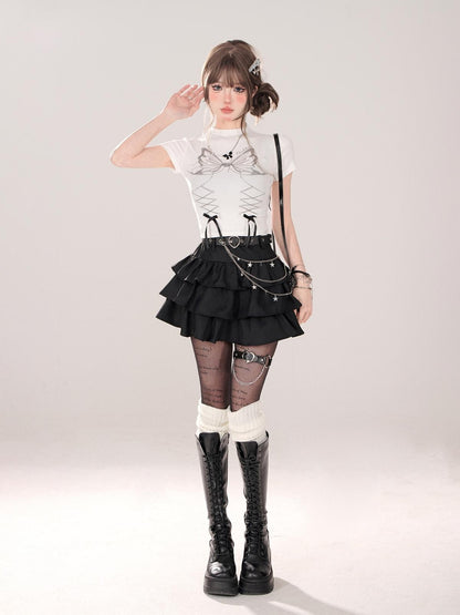 kelly kitty Black Puffy Cake A Line High Waist Mini Women&