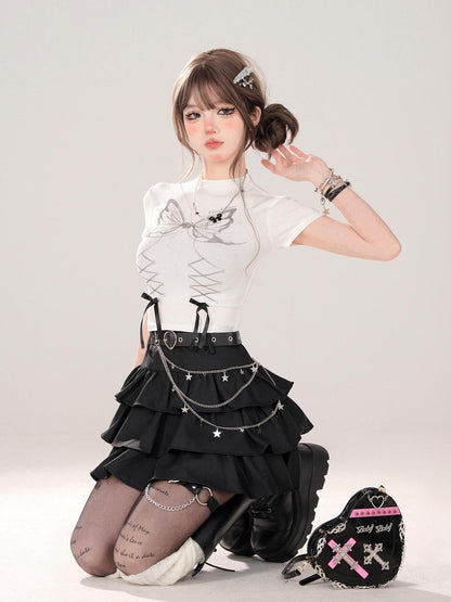kelly kitty Black Puffy Cake A Line High Waist Mini Women&