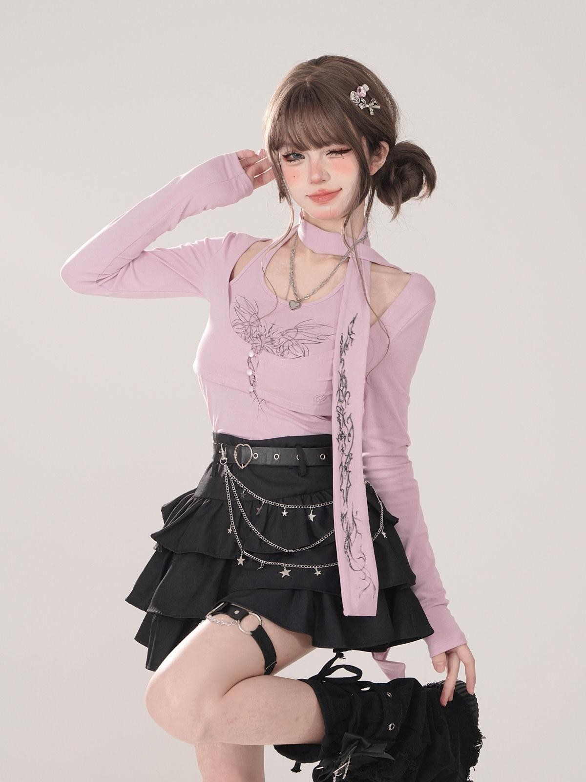 kelly kitty Black Puffy Cake A Line High Waist Mini Women&