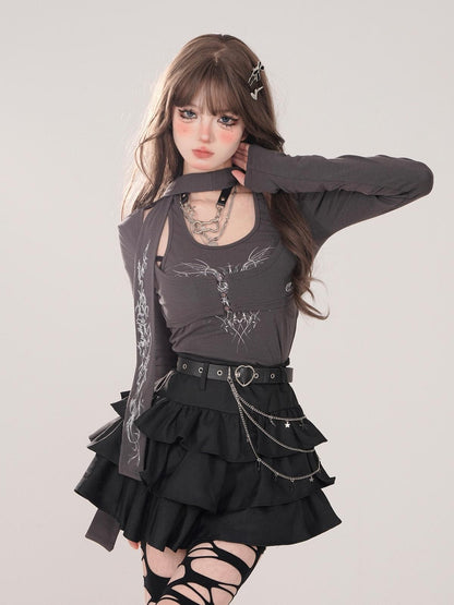 kelly kitty Black Puffy Cake A Line High Waist Mini Women&