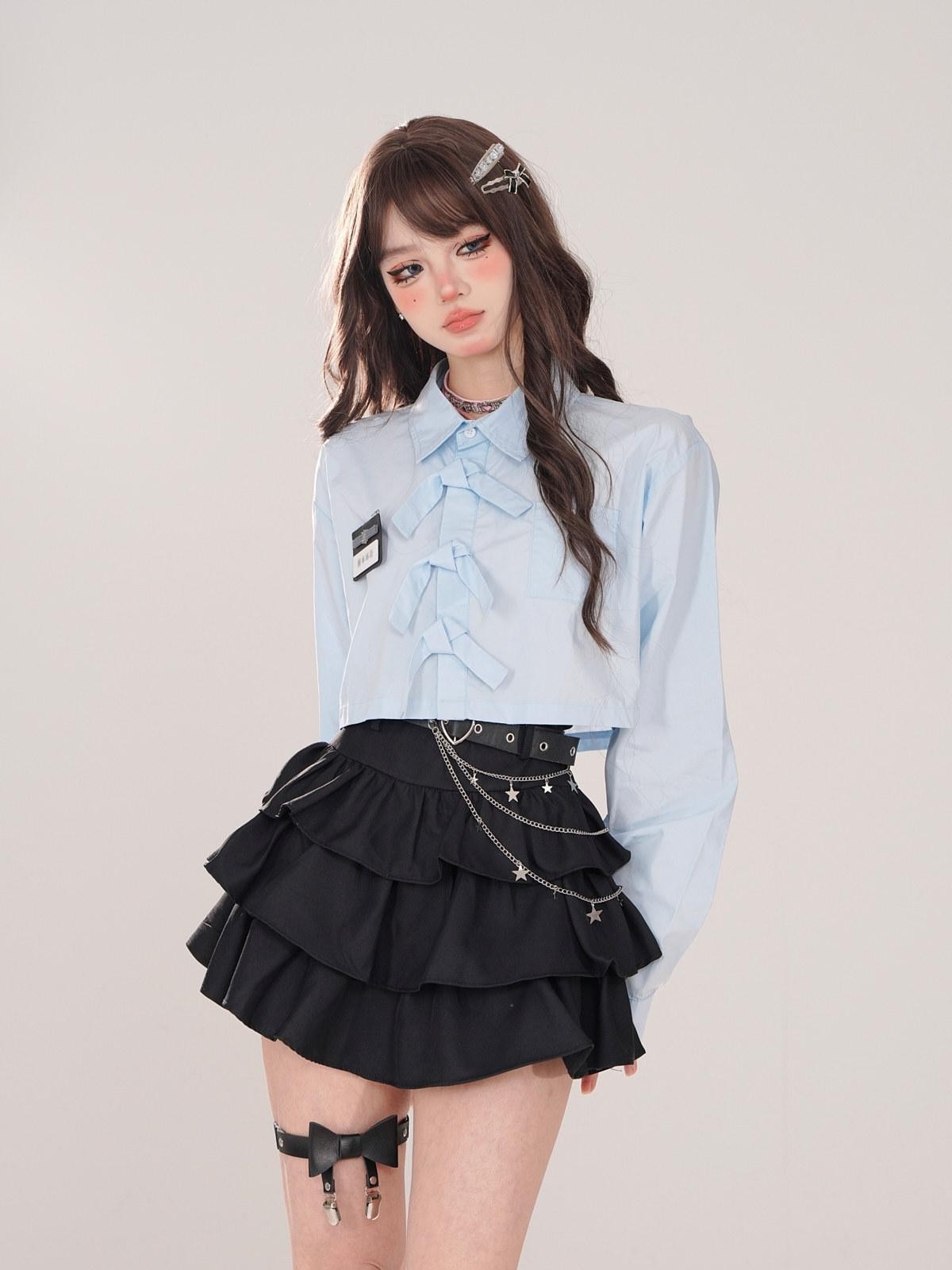 kelly kitty Black Puffy Cake A Line High Waist Mini Women&