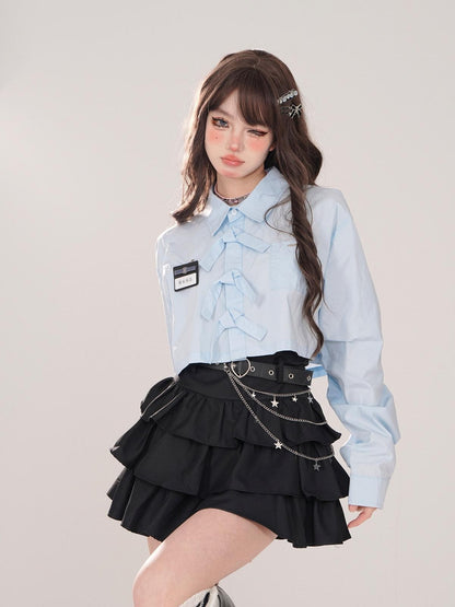 kelly kitty Black Puffy Cake A Line High Waist Mini Women&