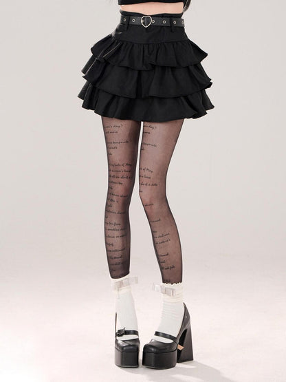 kelly kitty Black Puffy Cake A Line High Waist Mini Women&
