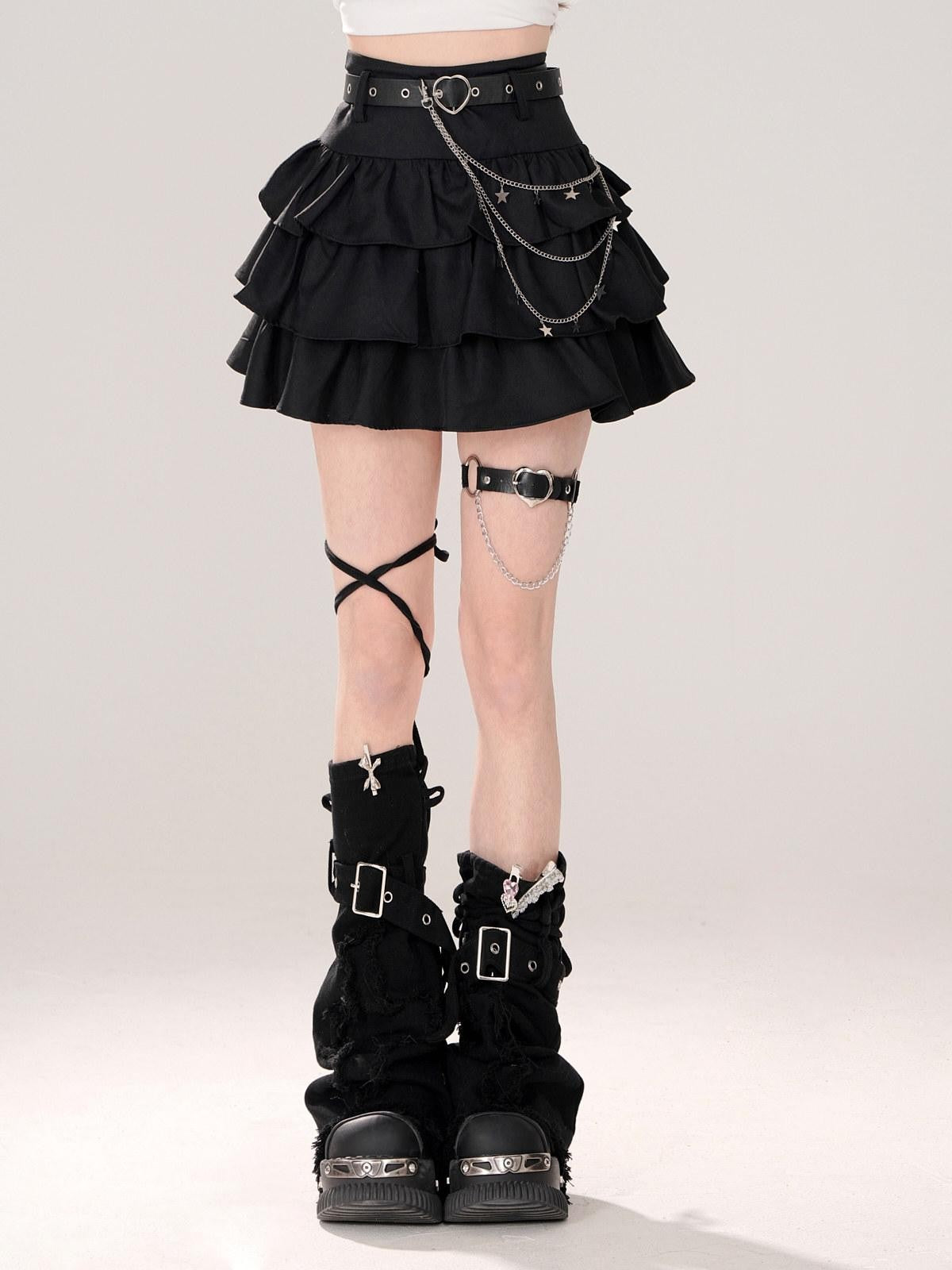 kelly kitty Black Puffy Cake A Line High Waist Mini Women&