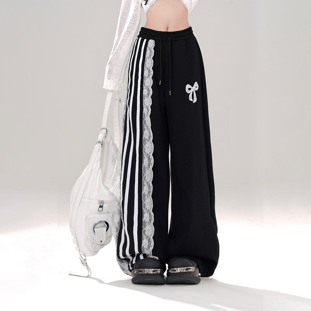 kelly_kitty_Black_Sporty_Ballet_Lace_Striped_Straight_Relaxed_Women&