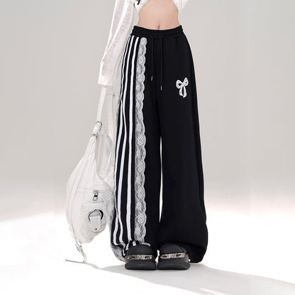 kelly_kitty_Black_Sporty_Ballet_Lace_Striped_Straight_Relaxed_Women&