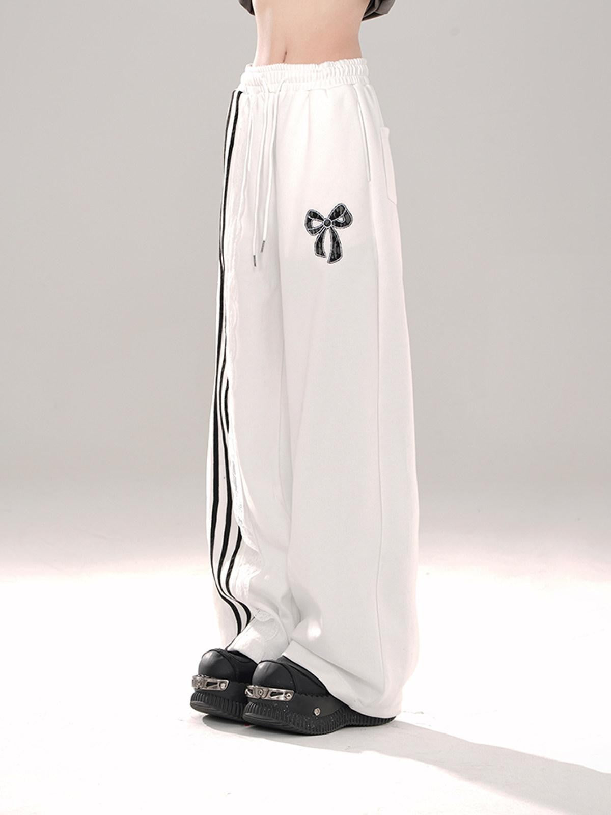 kelly kitty Black Sporty Ballet Lace Striped Straight Relaxed Women&