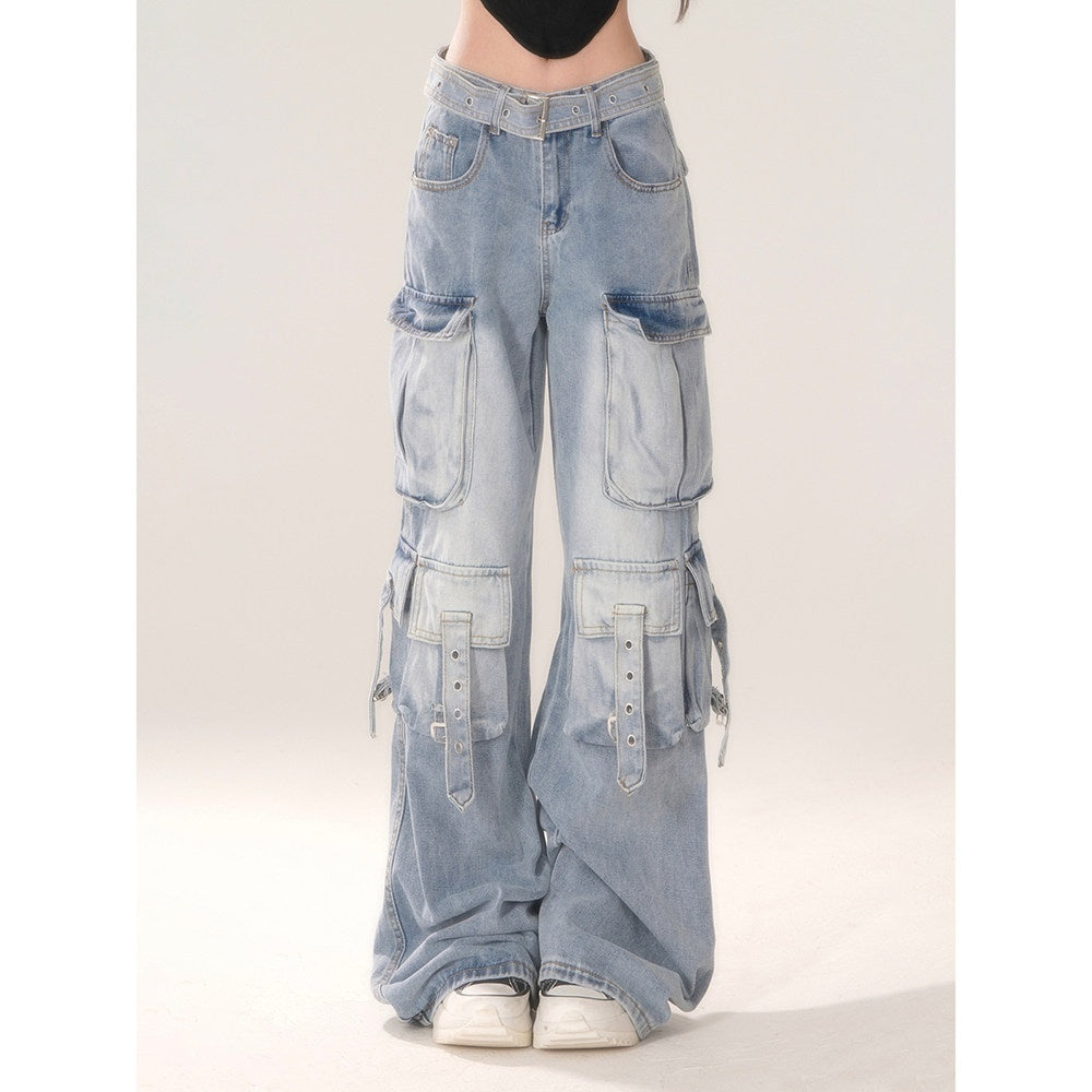 kelly_kitty_Blue_Gradient_Cheese_Print_Multiple_Pockets_Cargo_Women&