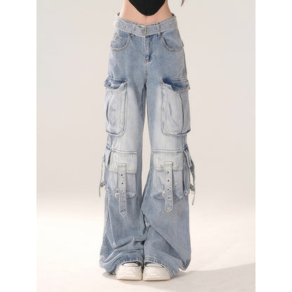 kelly_kitty_Blue_Gradient_Cheese_Print_Multiple_Pockets_Cargo_Women&