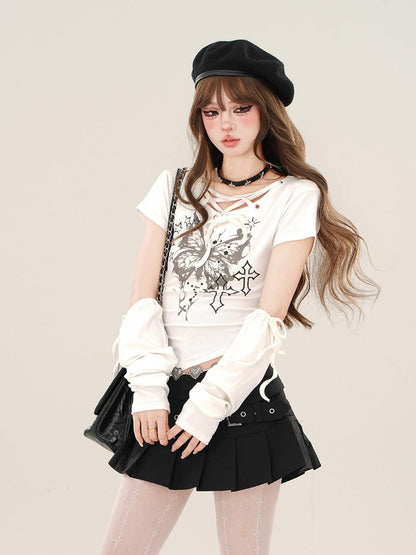 kelly kitty Butterfly Print Asymmetrical American Babe Women&