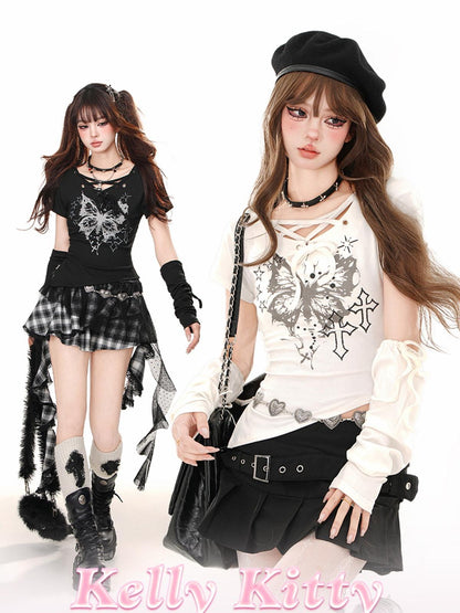 kelly kitty Butterfly Print Asymmetrical American Babe Women&