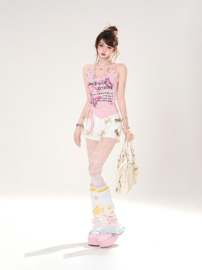 kelly kitty Butterfly Print Asymmetrical Drawstring Slim Fit Sleeveless Women&