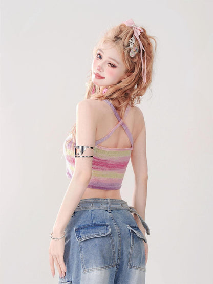 kelly kitty Colorful Knit Sweet Slim Fit Cropped Women&