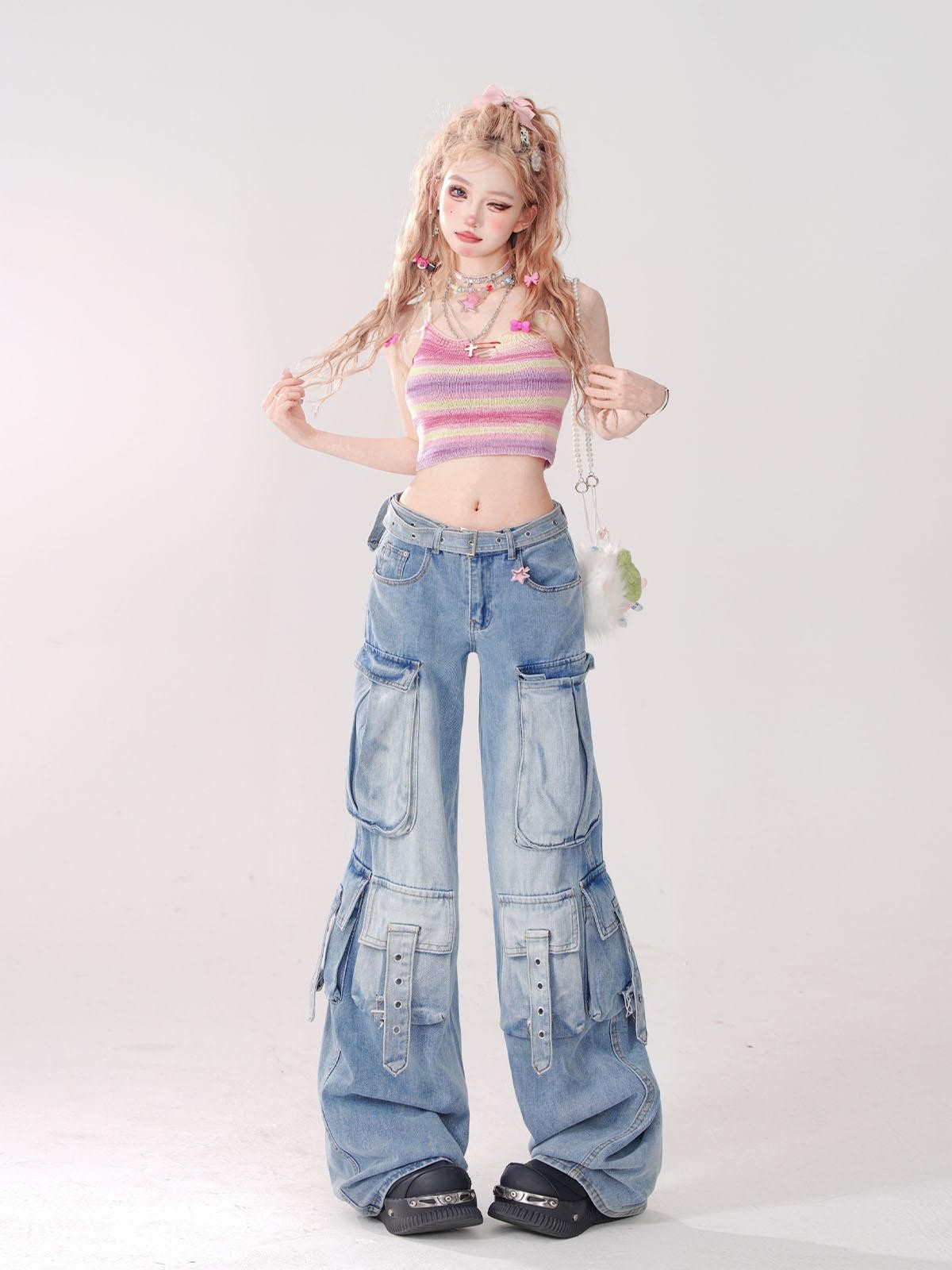 kelly kitty Colorful Knit Sweet Slim Fit Cropped Women&