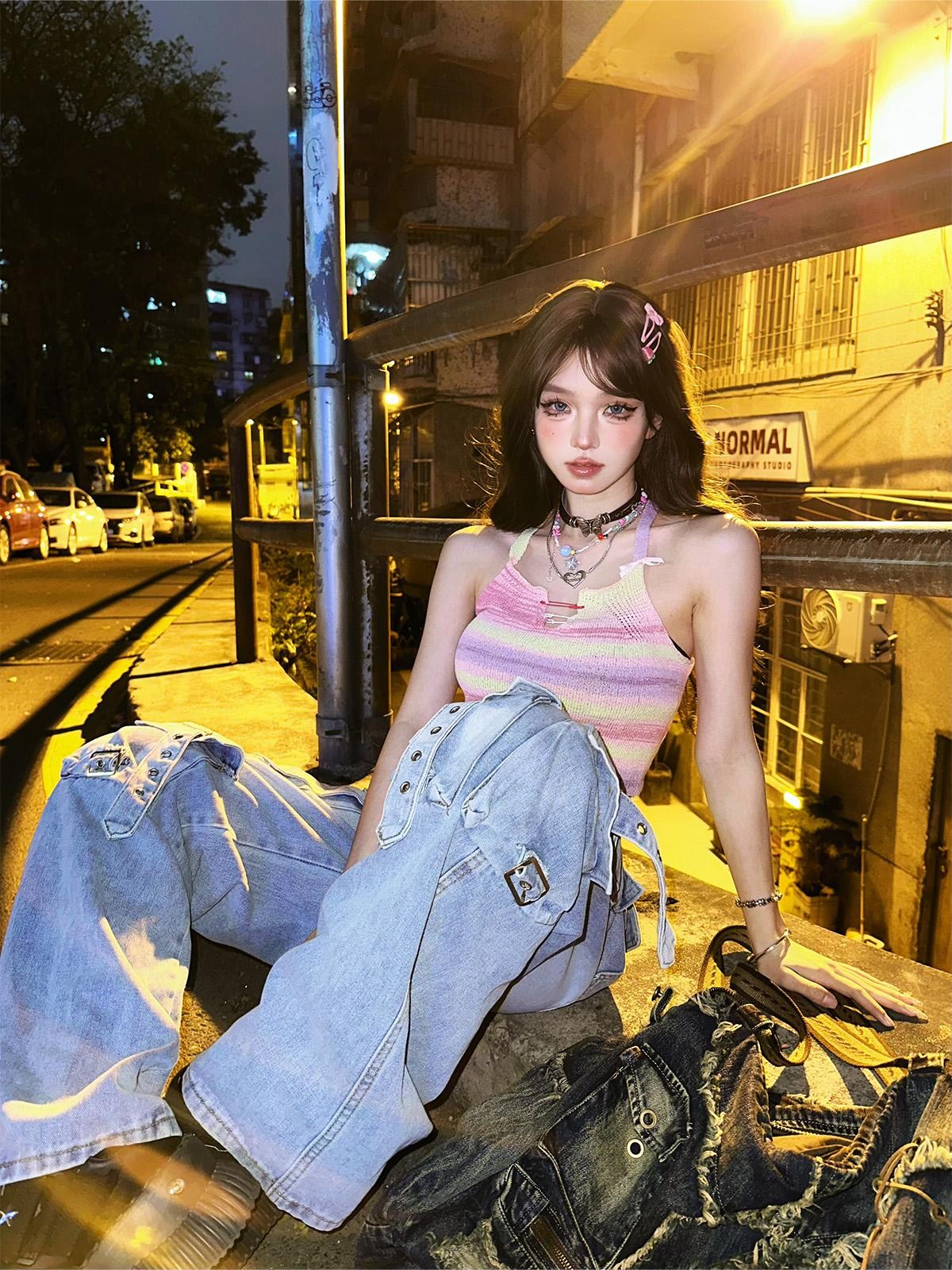 kelly kitty Colorful Knit Sweet Slim Fit Cropped Women&