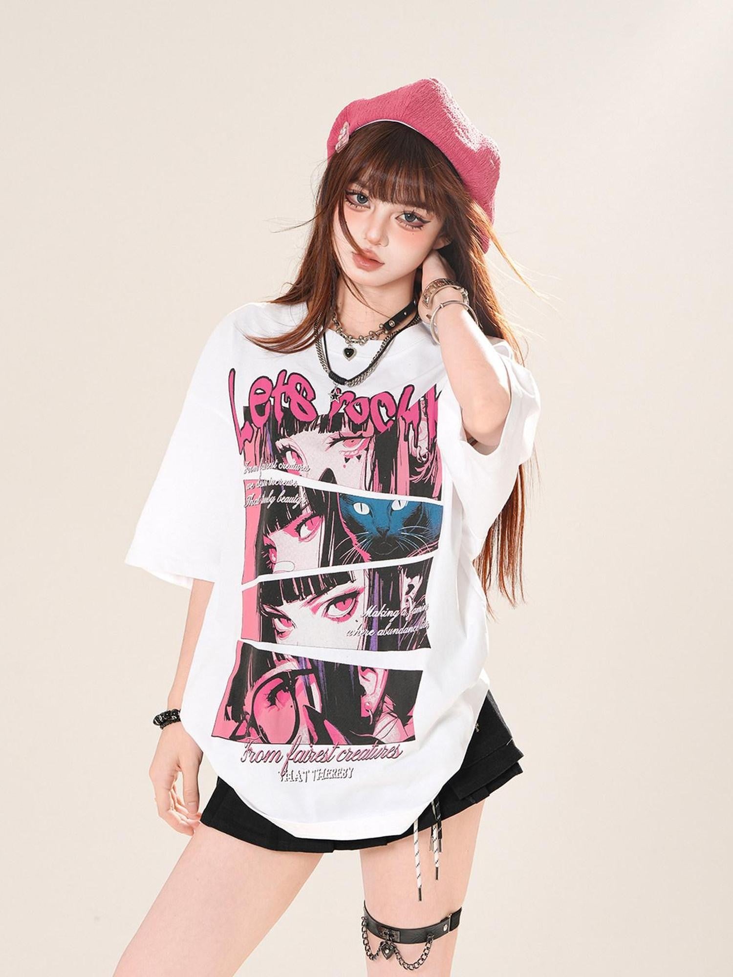 kelly kitty Colorful Painted Art Set In Shoulder Short Sleeve Women&