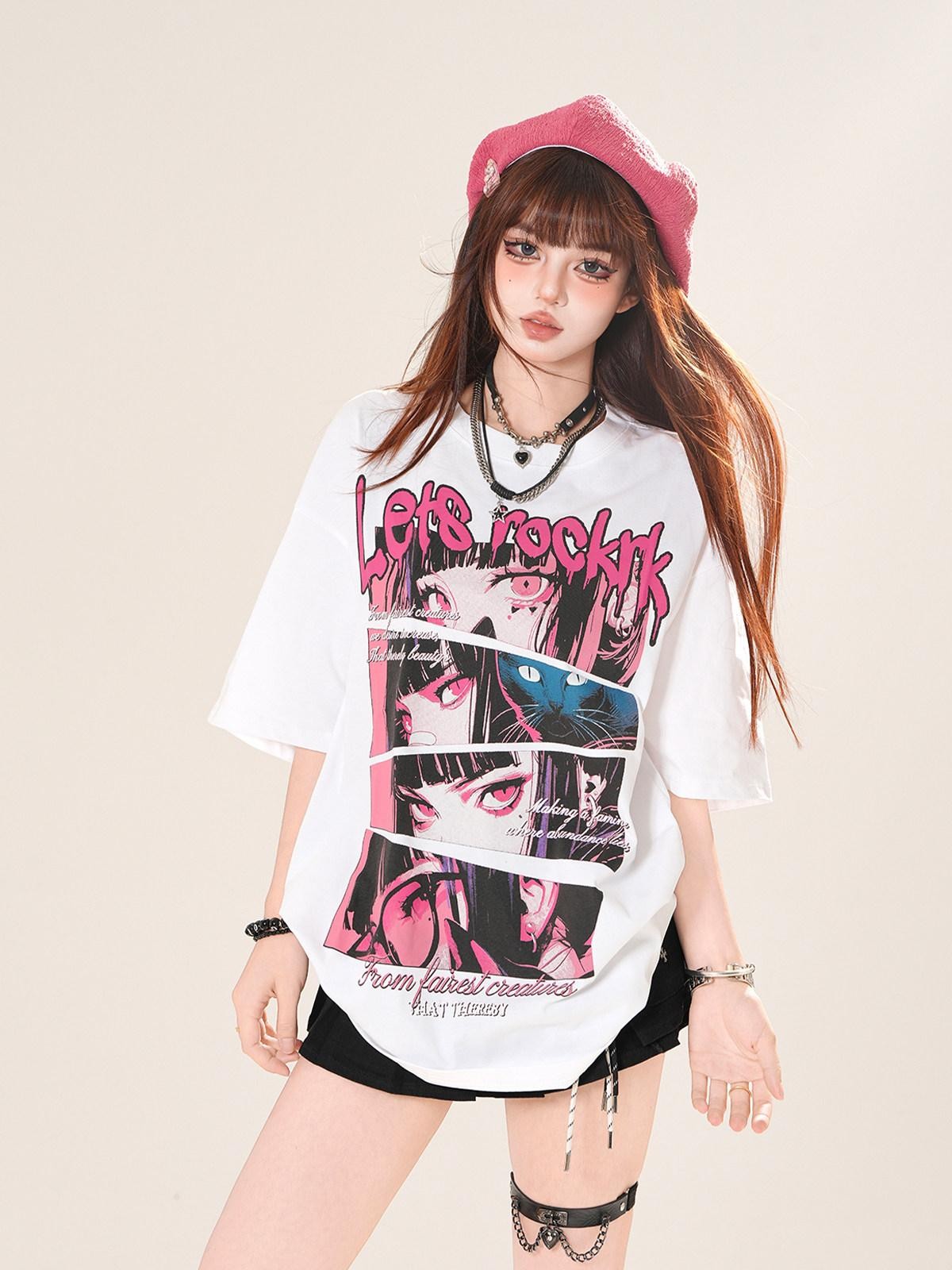kelly kitty Colorful Painted Art Set In Shoulder Short Sleeve Women&
