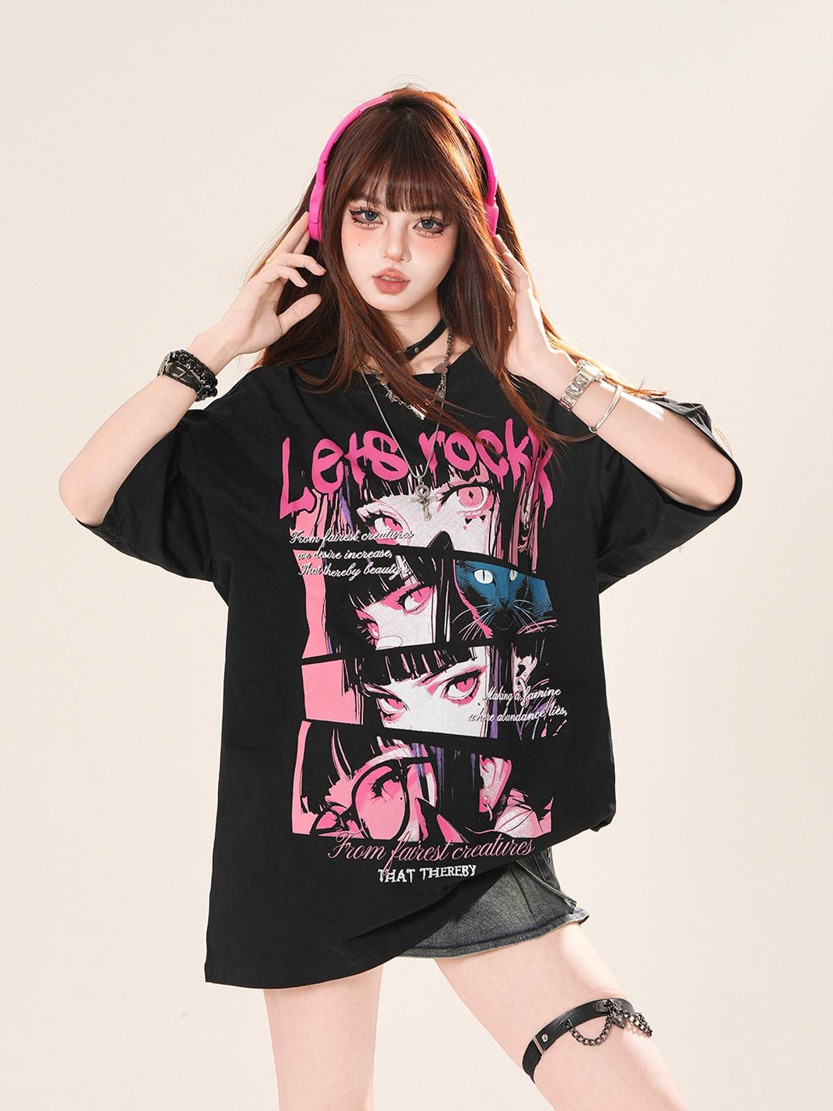 kelly kitty Colorful Painted Art Set In Shoulder Short Sleeve Women&