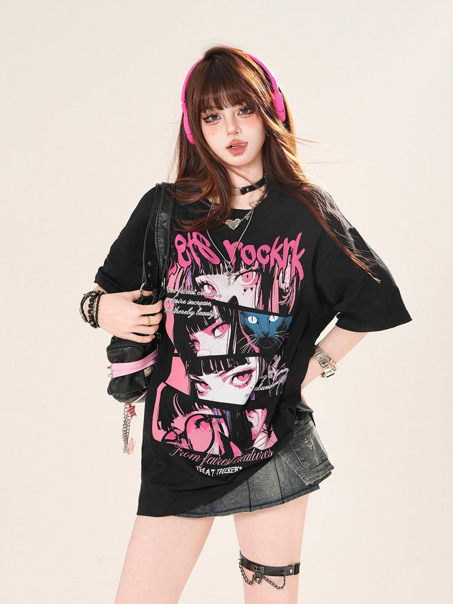 kelly kitty Colorful Painted Art Set In Shoulder Short Sleeve Women&