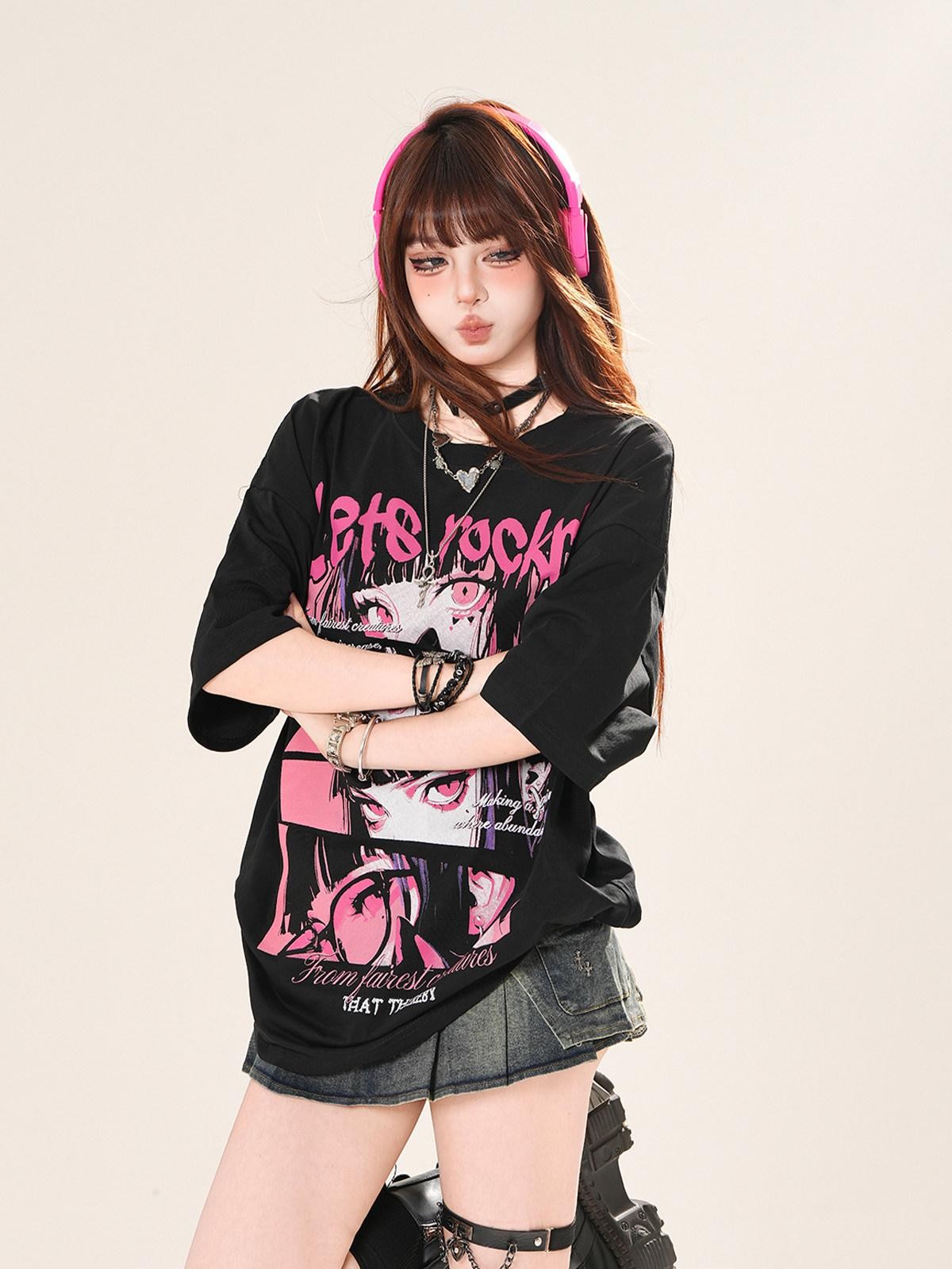 kelly kitty Colorful Painted Art Set In Shoulder Short Sleeve Women&