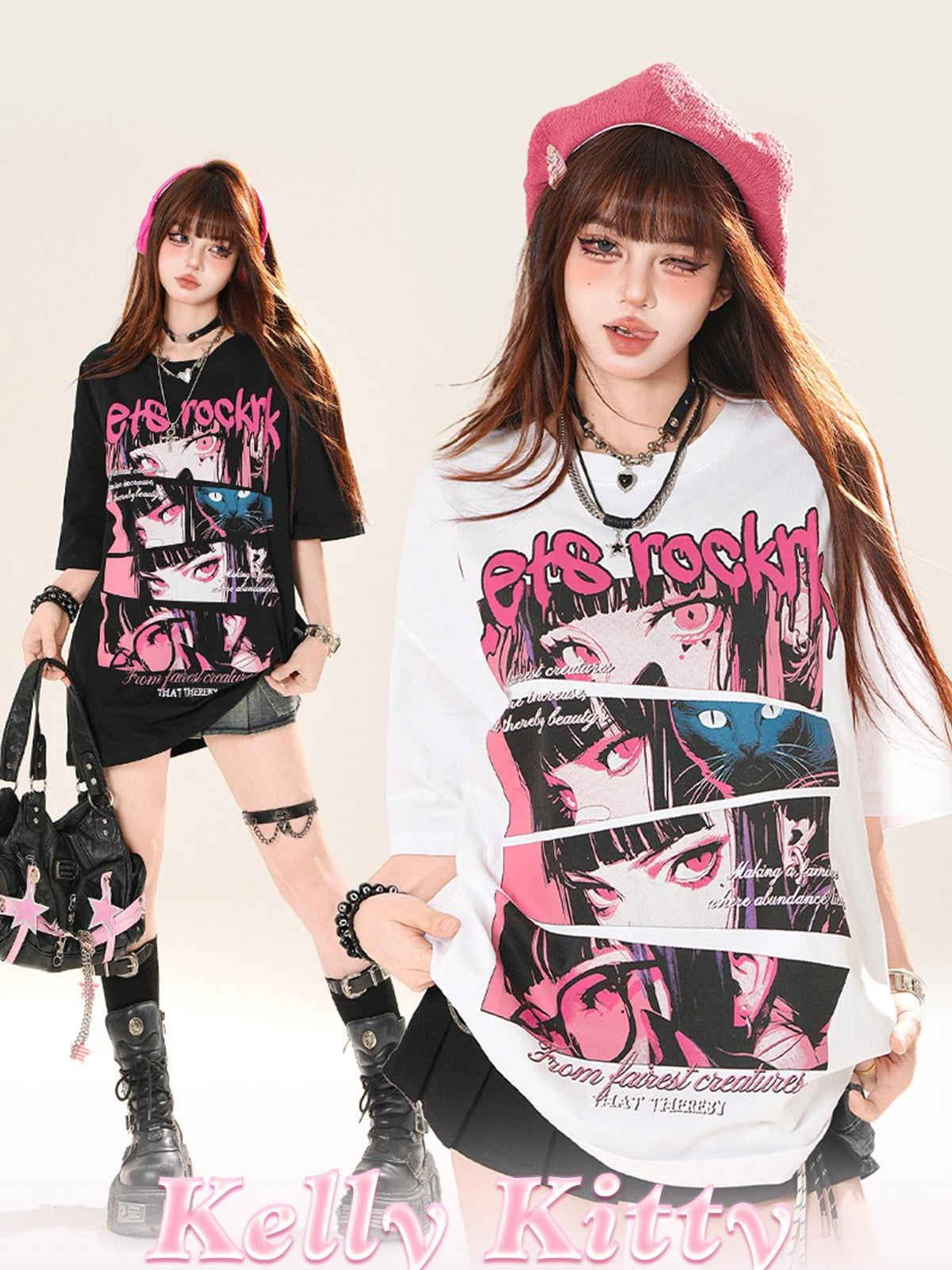 kelly kitty Colorful Painted Art Set In Shoulder Short Sleeve Women&