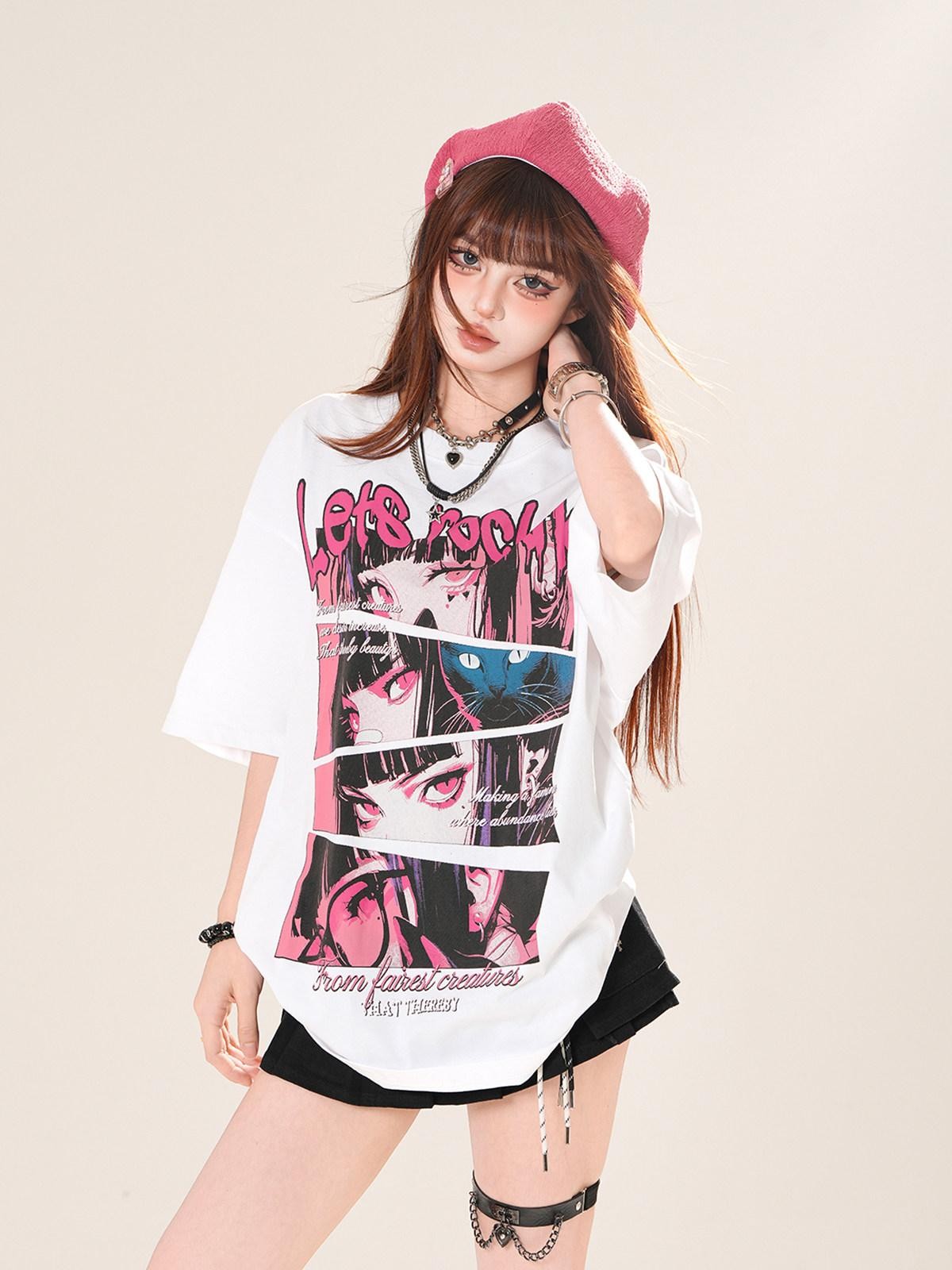 kelly kitty Colorful Painted Art Set In Shoulder Short Sleeve Women&