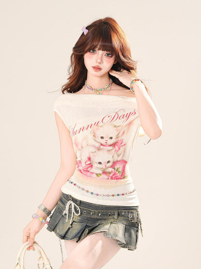kelly kitty Cropped Short Sleeve Waist Shaping Sweet Sexy Women&